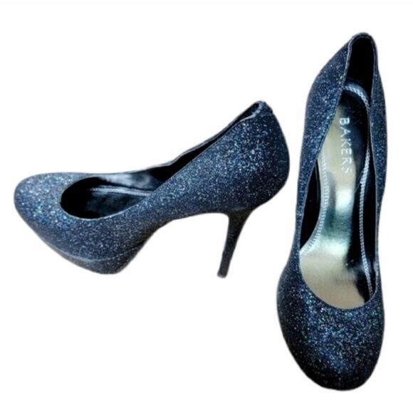 BAKERS MELINA BLACK GLITTER PLATFORM SHOES - Picture 2 of 15